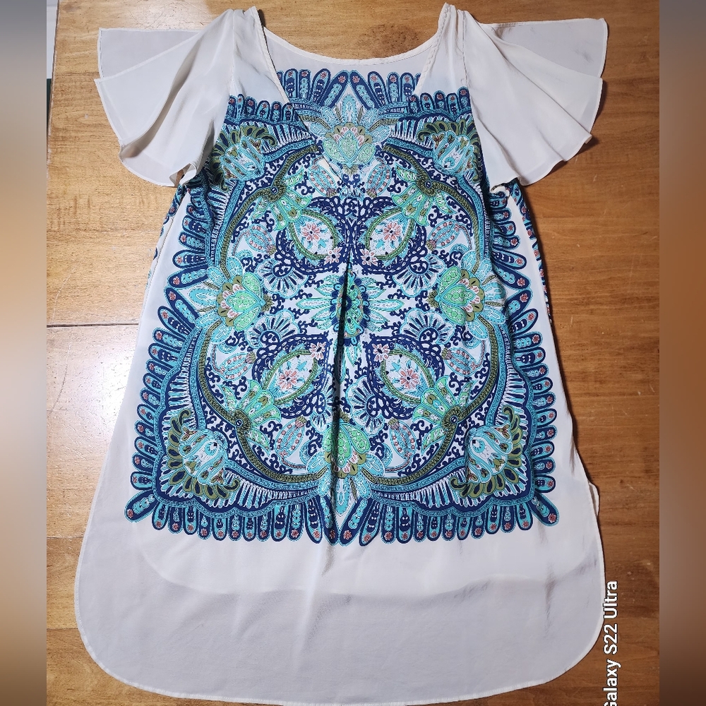 Maeve by anthropologie Bohemian Cream and Blue Blouse